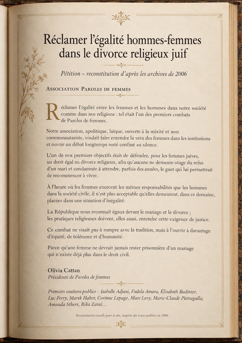 Pétition pour l’égalité dans le divorce religieux juif, 2006